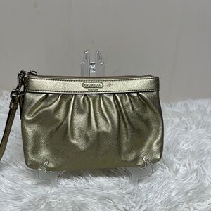 Coach Gold Pleated Wristlet Clutch